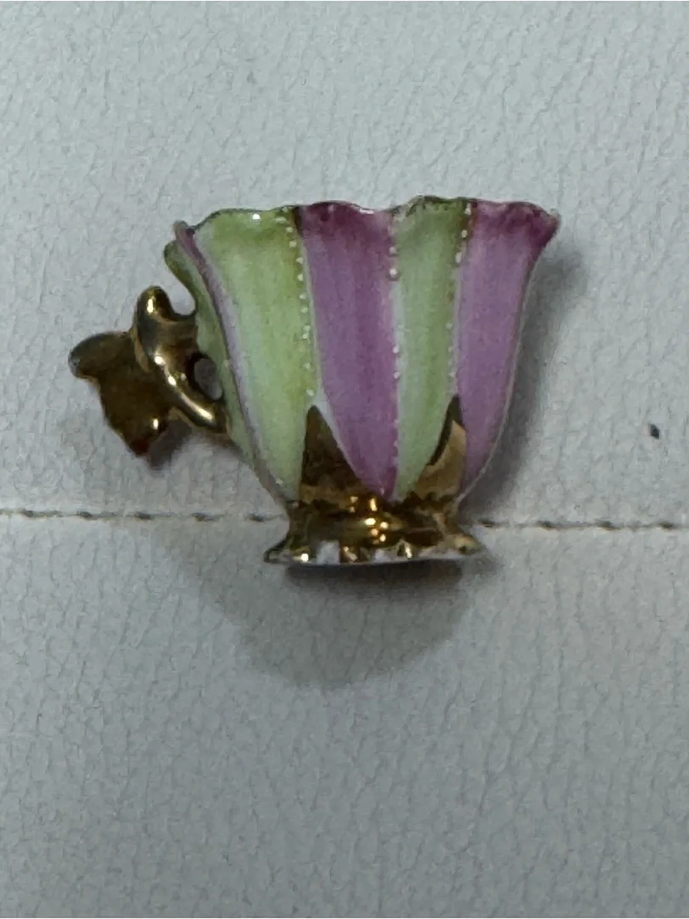 Vintage Miniature Porcelain Teacup Pink and Green Hand Painted with Gold Trim